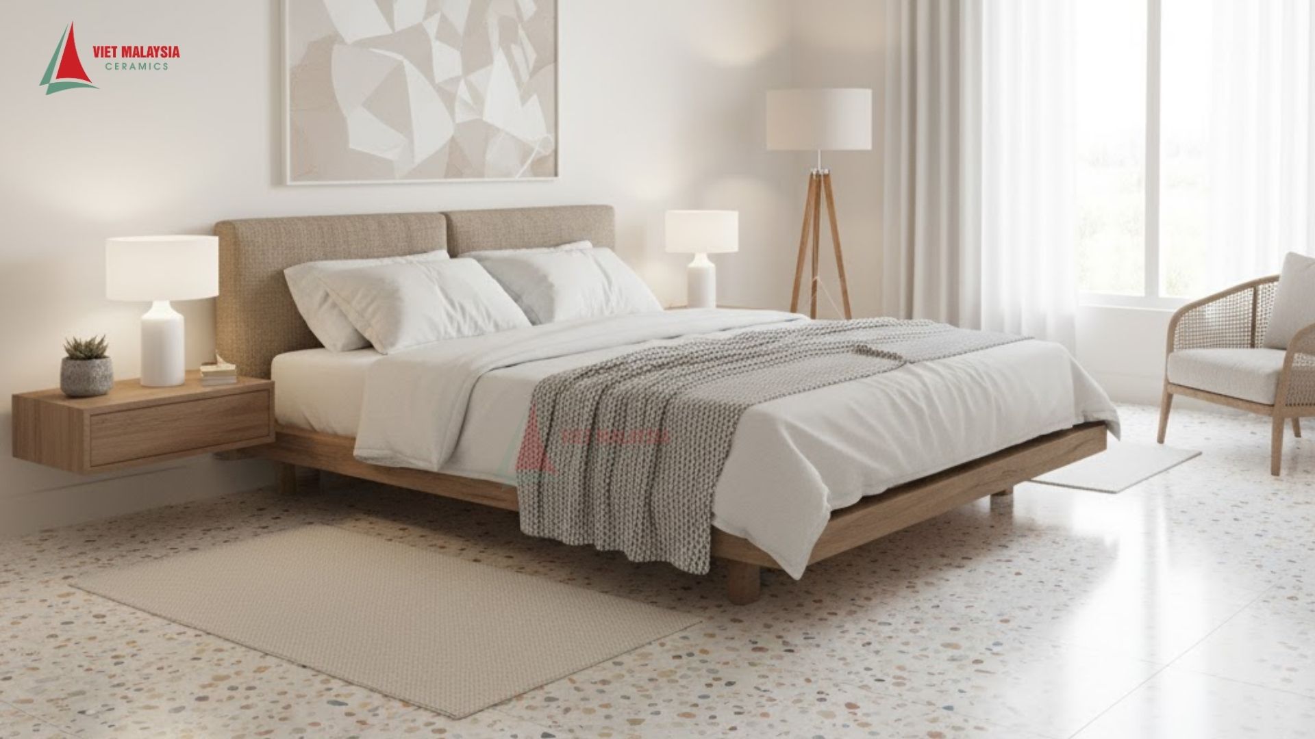 Gạch Terrazzo lát nền phòng ngủ.