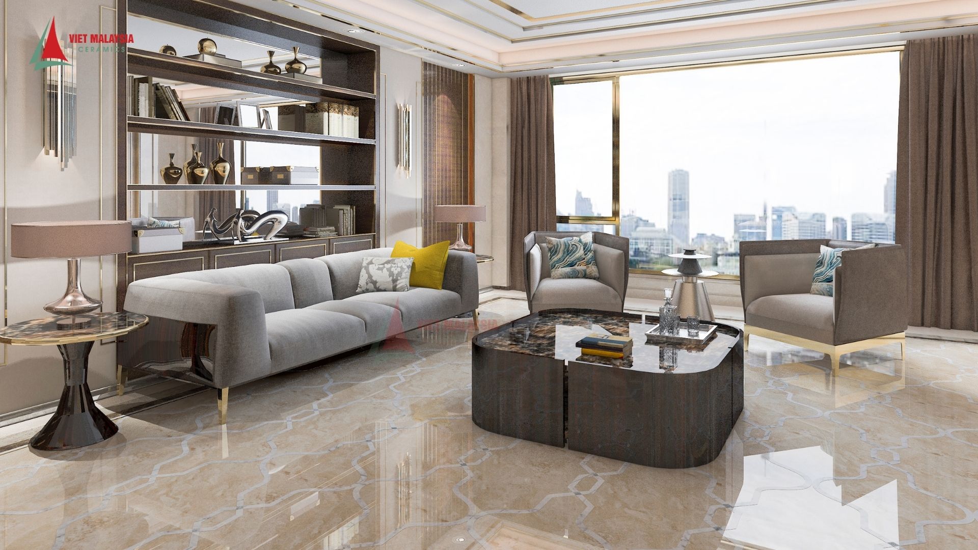Gạch lát nền granite phối phòng khách