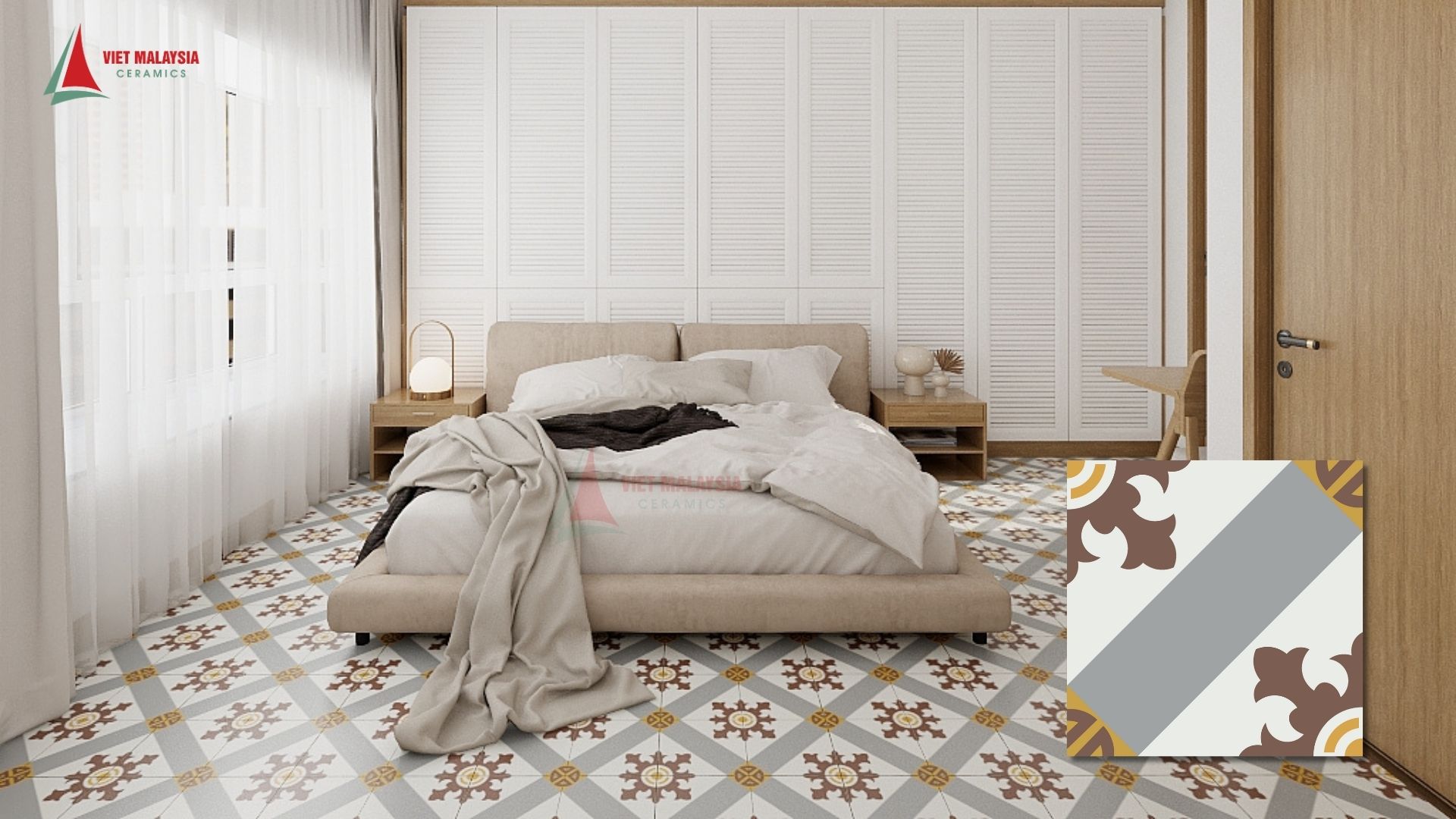 Mẫu gạch bông ốp vách đầu giường tạo điểm nhấn nghệ thuật - VH 18.5