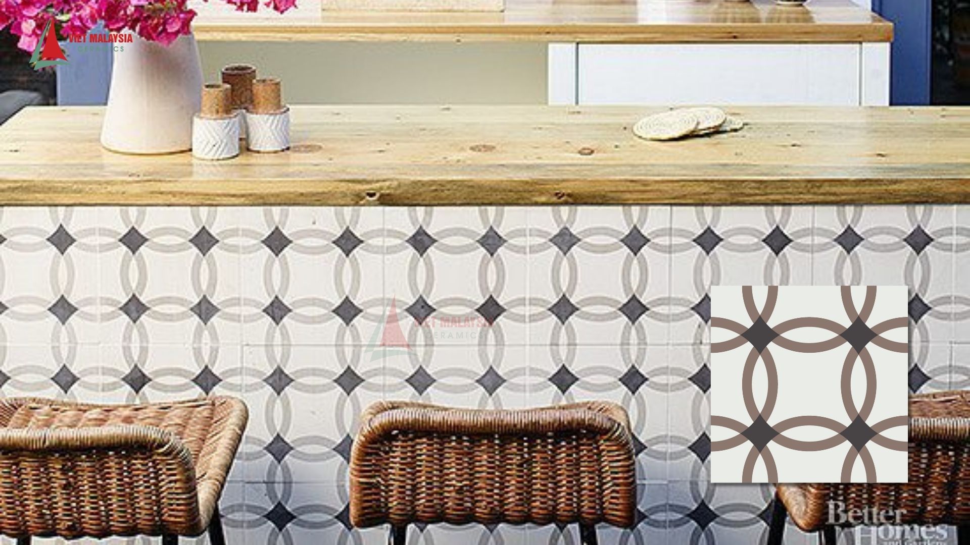 Gạch hoa xi măng ốp tường trang trí quầy bar quán cà phê - VH 325.1