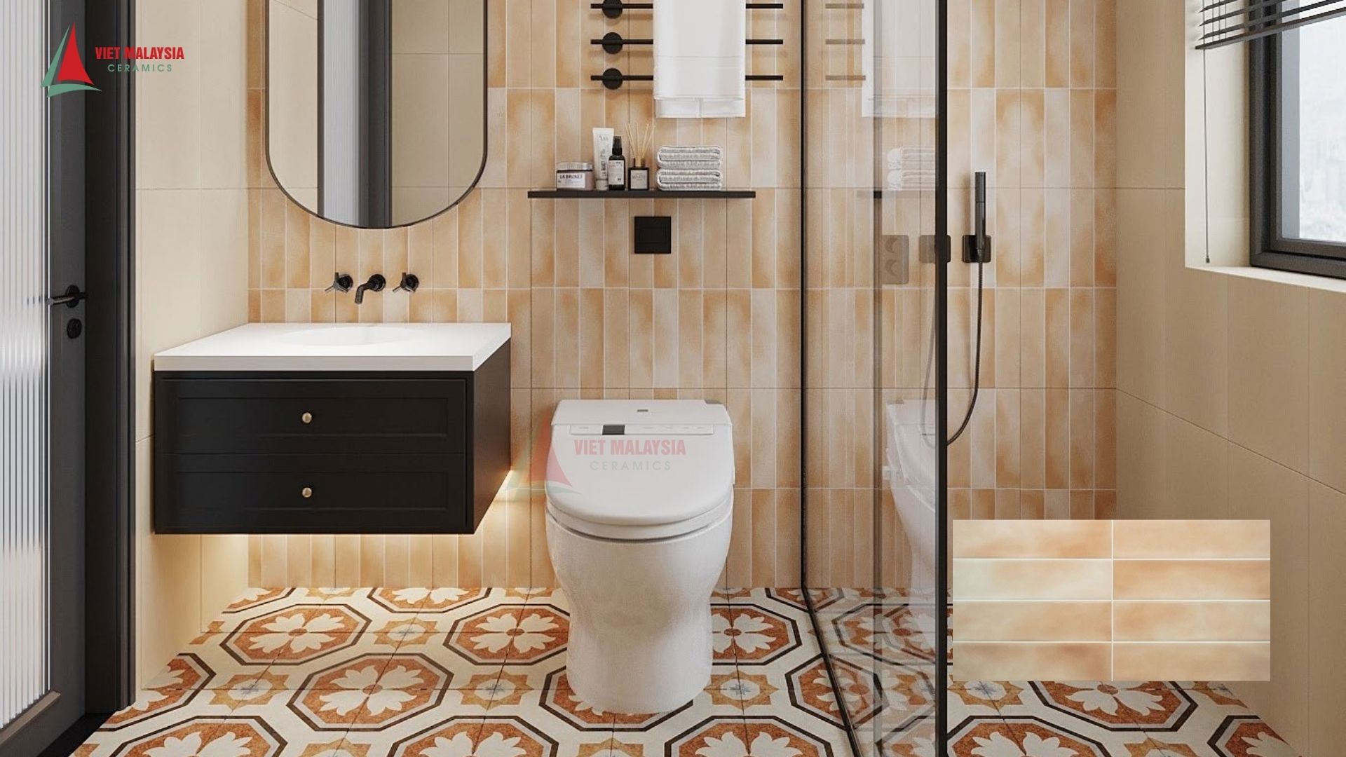 Gạch mosaic giả cổ ốp tường phòng tắm căn hộ - VH-NHC809