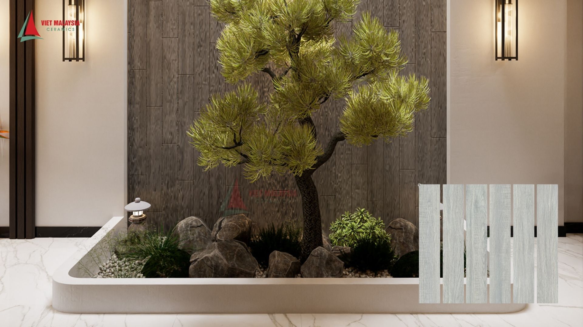 Gạch ốp tường vân gỗ màu xám – 159PW9307