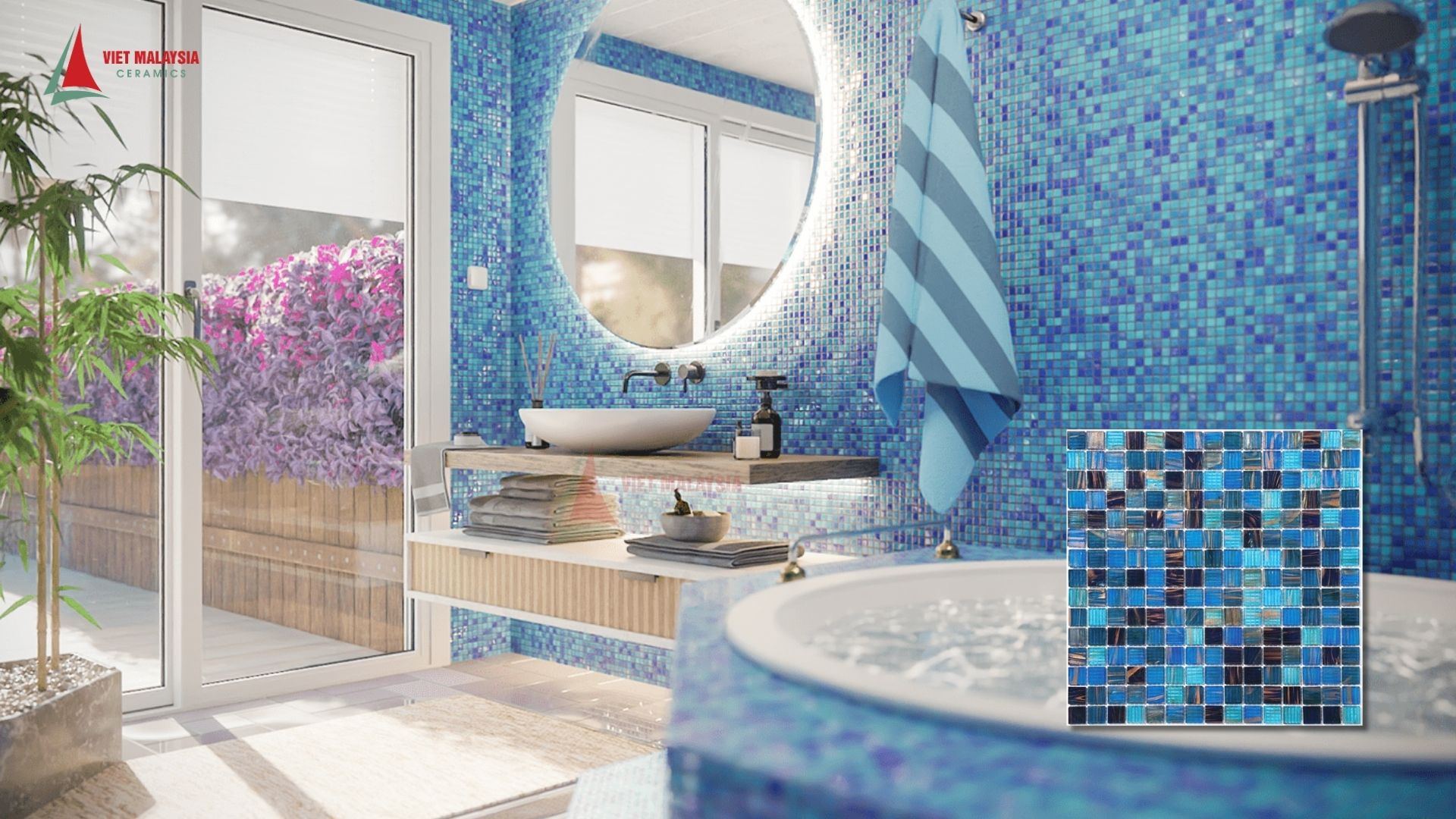 Gạch thủy tinh mosaic ốp phòng tắm – HGT-GM0003 
