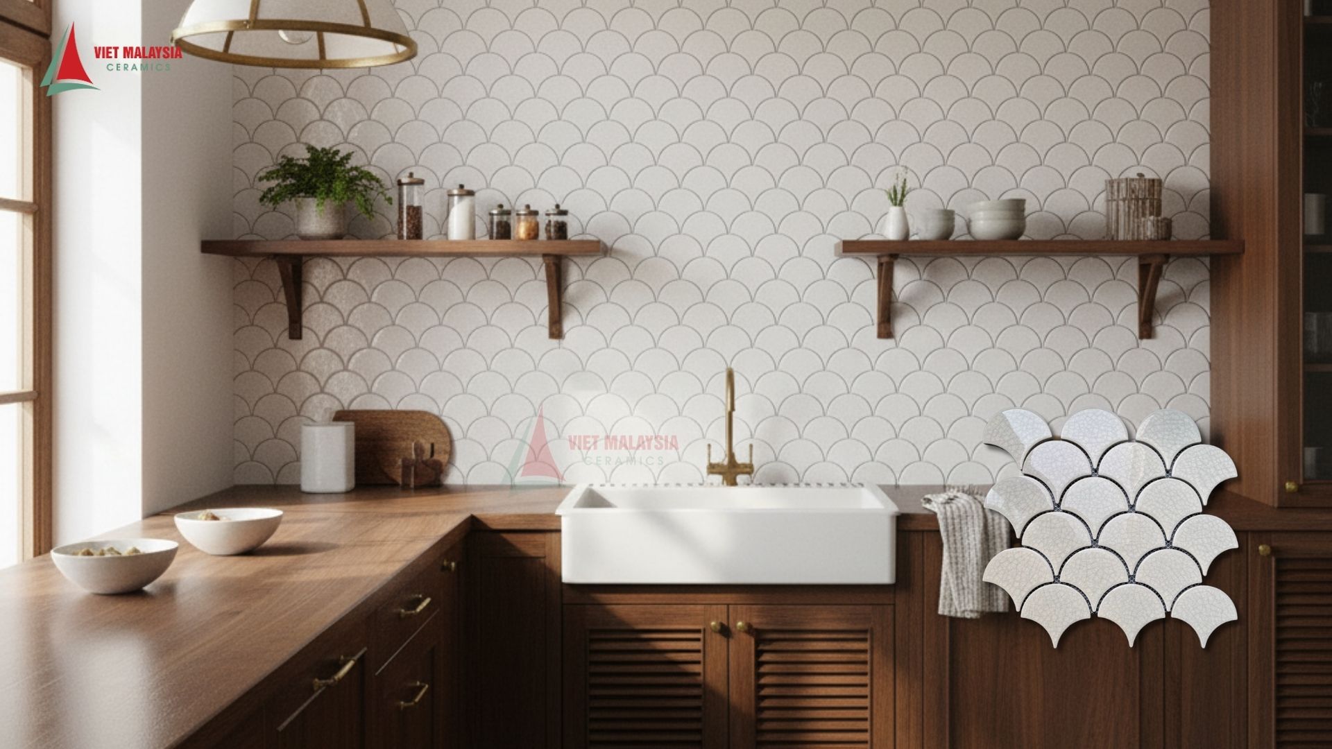 Gạch vảy cá ốp tường bếp mang lại sự mềm mại cho không gian - VH-XFB90003