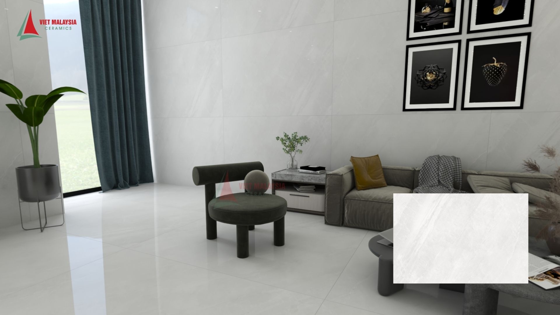 Phối cảnh căn hộ ốp gạch giả đá tự nhiên đồng bộ - 1218SAGR