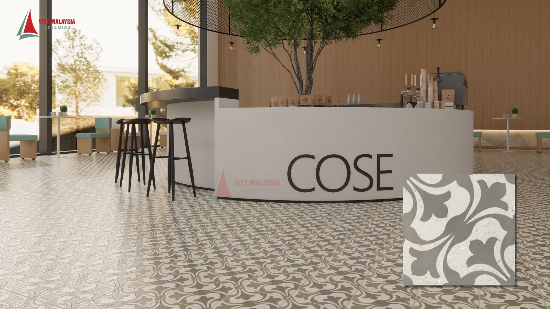 Sàn nhà hàng lát gạch terrazzo liền mạch