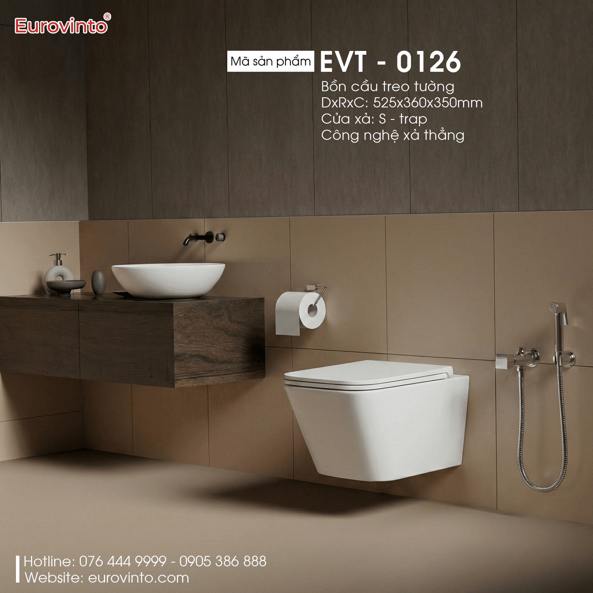 Bồn cầu Eurovinto EVT - 0126 giúp tiết kiệm diện tích