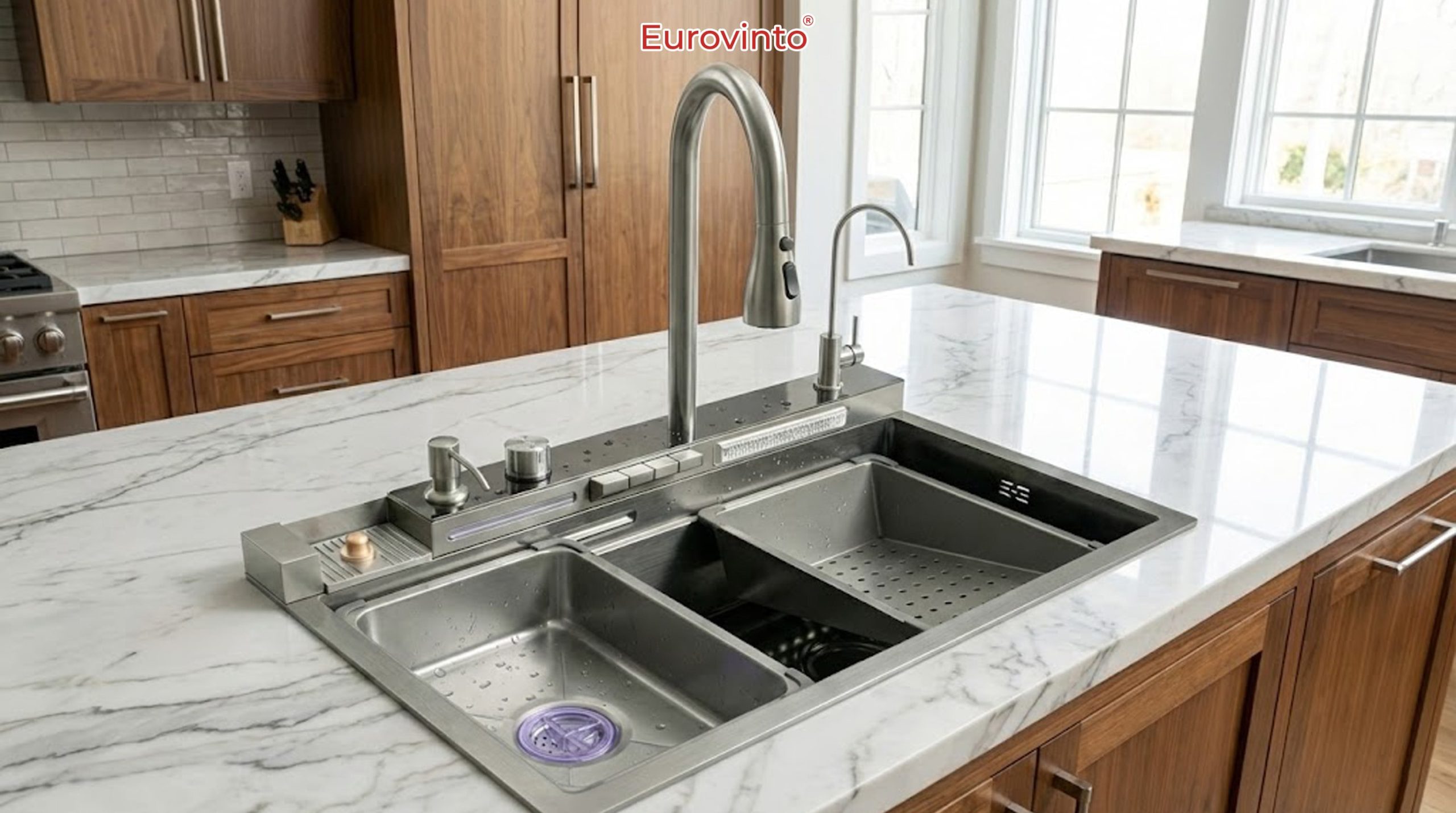 Nâng cấp không gian bếp với Bồn rửa Eurovinto 7545-AWFB và trọn bộ Phụ kiện thiết bị vệ sinh Eurovinto.