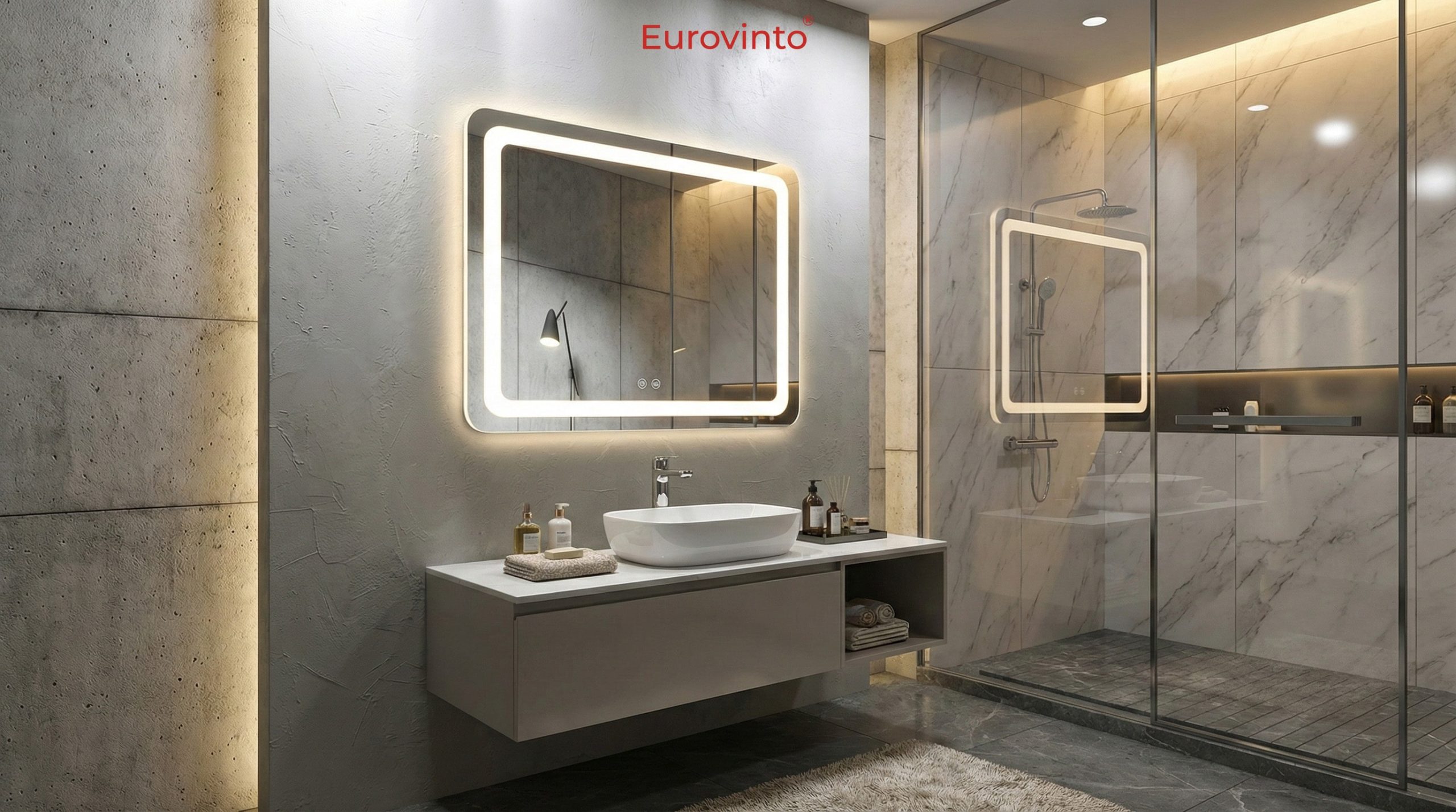 Bí quyết thiết kế không gian nhà vệ sinh sang trọng với Gương soi Eurovinto FN60*80 và Phụ kiện thiết bị vệ sinh Eurovinto.