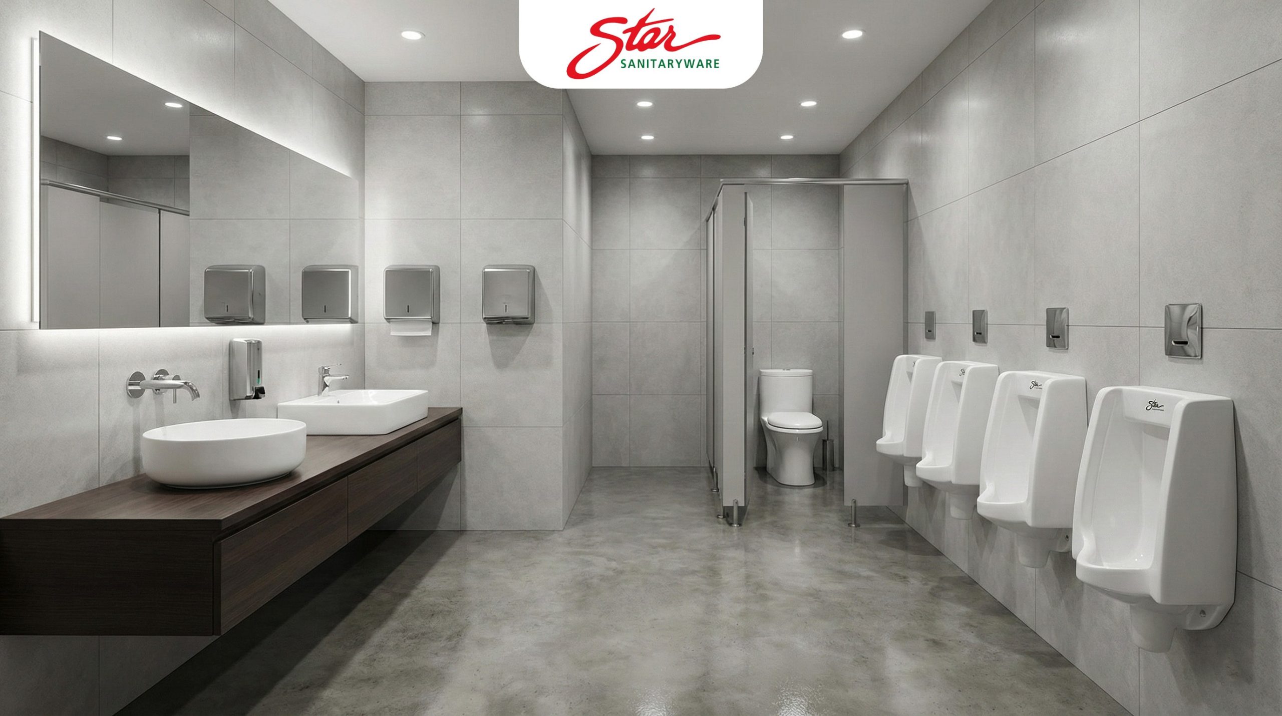 Lắp đặt Bồn tiểu nam treo tường Thiết Bị Vệ Sinh STAR tinh tế cho nhà hàng kiến trúc Châu Âu - Thiết Bị Vệ Sinh Eurovinto.