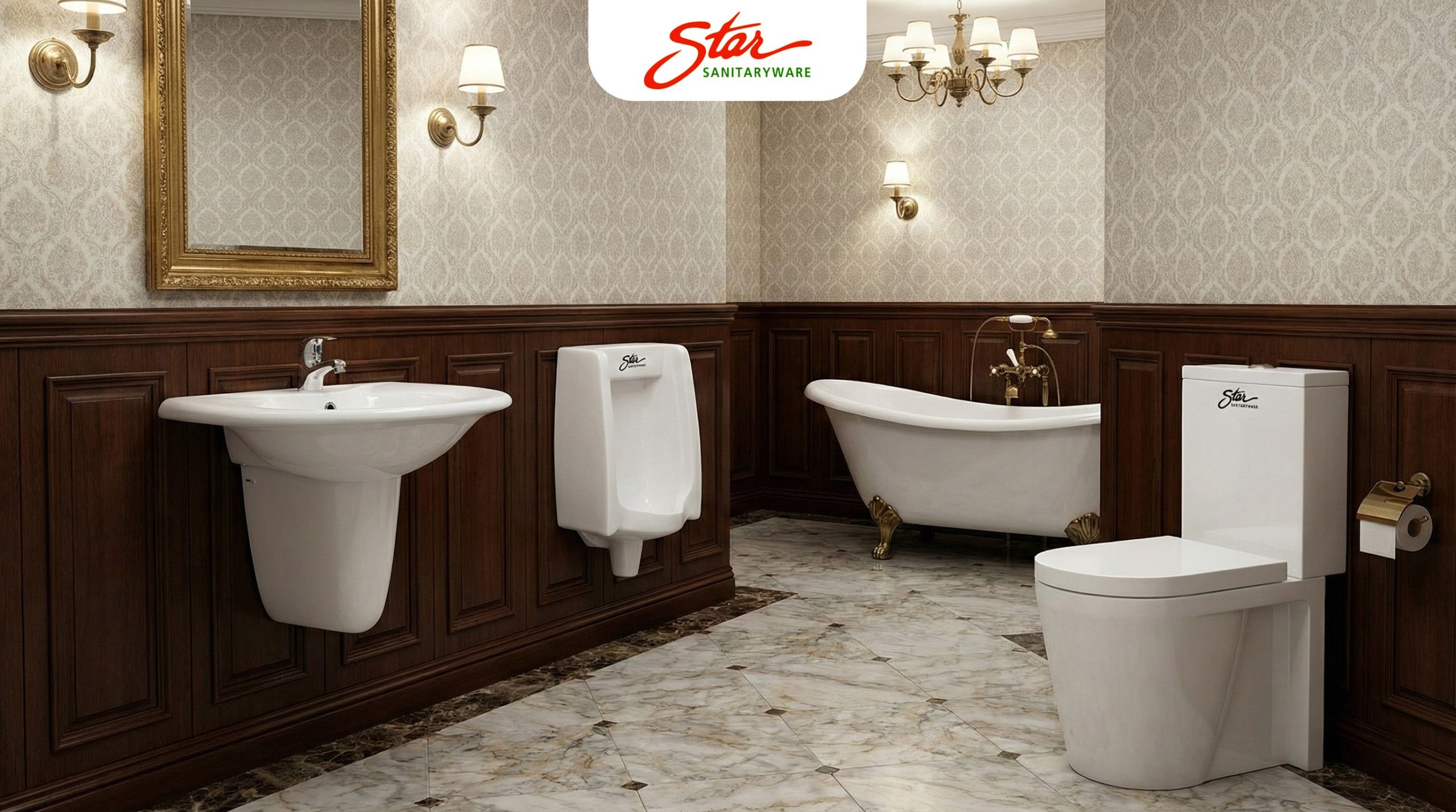 Bồn cầu 1 khối thuộc bộ sưu tập Thiết Bị Vệ Sinh STAR cho biệt thự cổ điển - Phân phối bởi Thiết Bị Vệ Sinh Eurovinto.