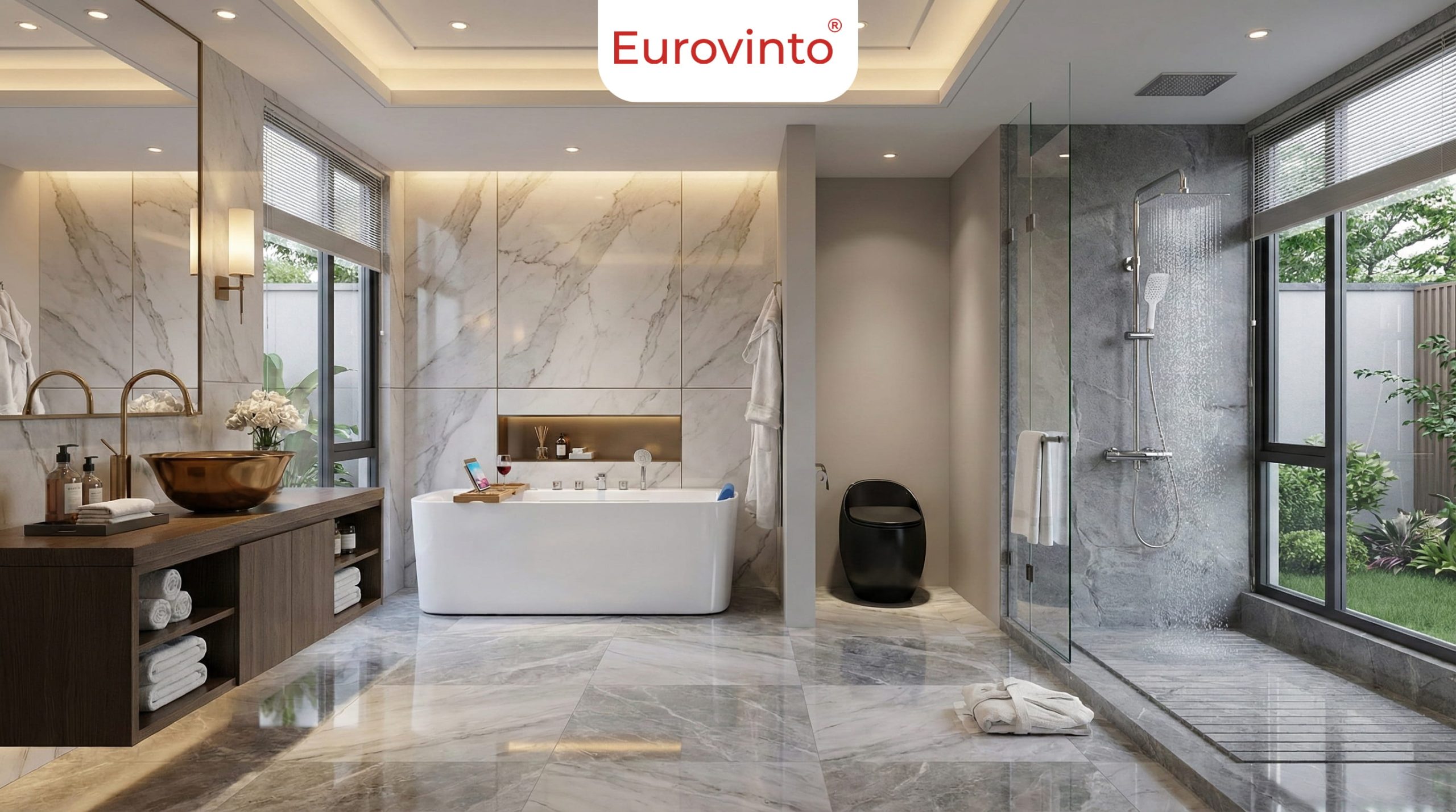 Cận cảnh bồn cầu 1 khối Eurovinto EVT-105B với tông màu đen in 3D đầy huyền bí và cá tính. Kích thước 640x450x610mm. Thiết kế sang trọng, tạo điểm nhấn nghệ thuật độc đáo cho phòng tắm hiện đại.
