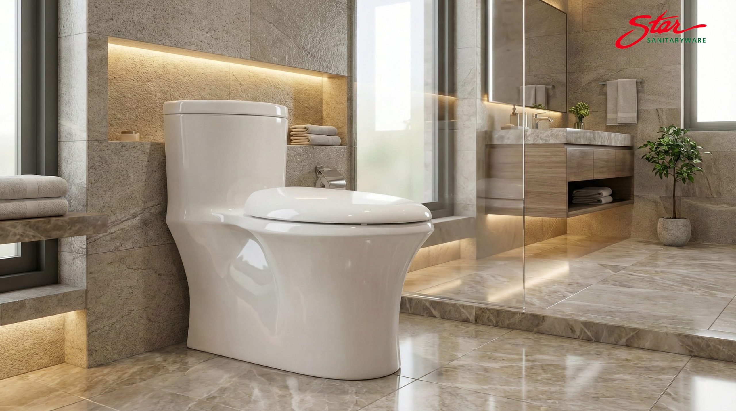 Bồn cầu 1 khối STAR S-1105.1 (395x705x685mm) sở hữu đường cong mềm mại, cân đối. Vẻ đẹp vững chãi nhưng thanh thoát, hòa hợp tuyệt đối với không gian nội thất gỗ hay đá marble sang trọng
