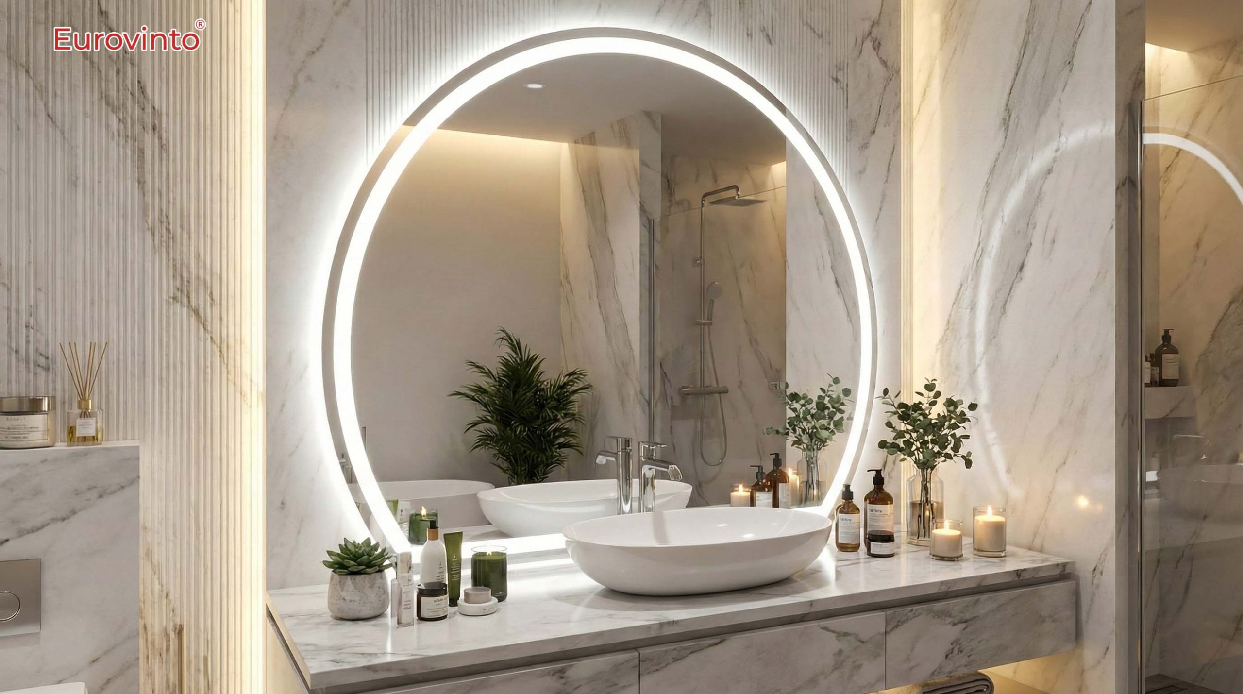 Với tỷ lệ vàng lý tưởng, gương Eurovinto EVT – Y80*70 là thiết bị nhà tắm cao cấp giúp 'ăn gian' chiều cao hiệu quả, mang lại vẻ thoáng đãng và chiều sâu tinh tế cho phòng tắm hiện đại.