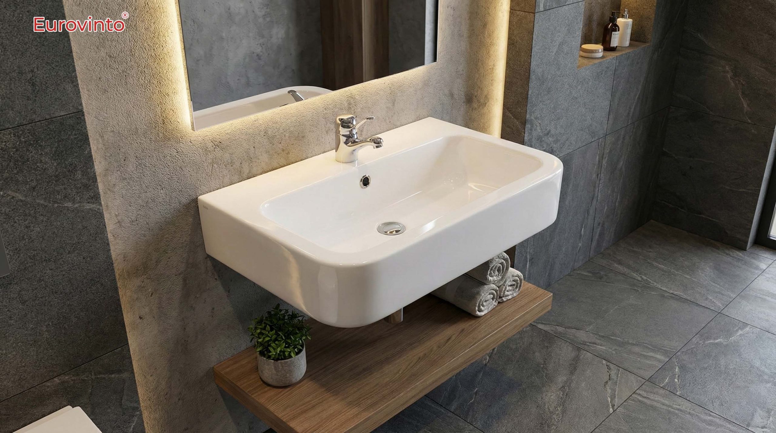 Lavabo Eurovinto 486: Thiết bị nhà tắm cao cấp chuẩn Thái. Men nano kháng khuẩn, chống ố, thiết kế nhỏ gọn. Sứ nung nhiệt cao bền bỉ, nâng tầm tiện nghi phòng tắm.